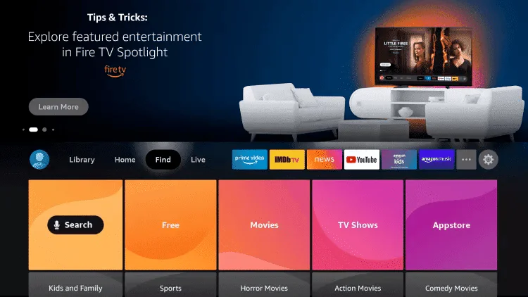 Hakuna TV Fire TV Stick – Schritt 1: Suche öffnen